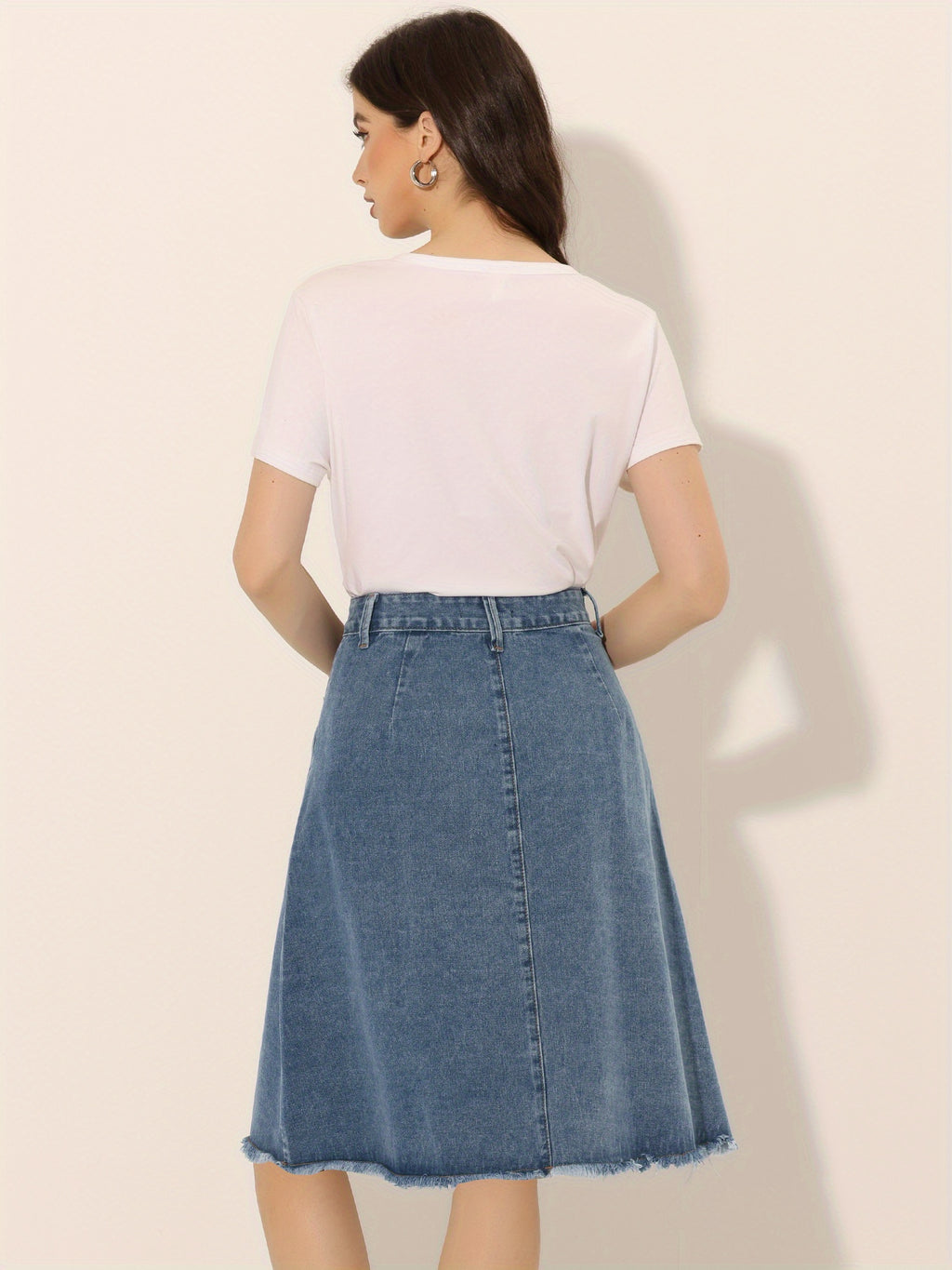 Women'S Denim Skirts Raw Hem Button Midi Jeans Skirt