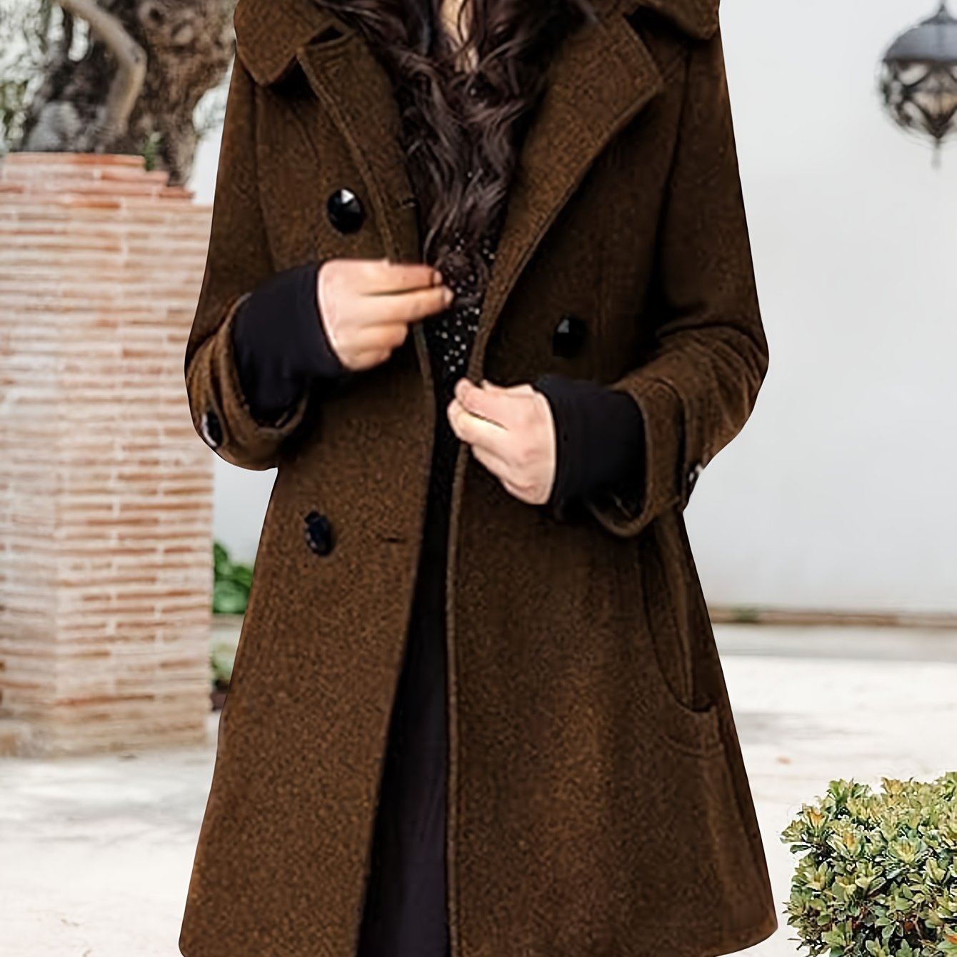 Women'S Warm Double Breasted Wool Pea Coat Trench Coat Jacket With Hood
