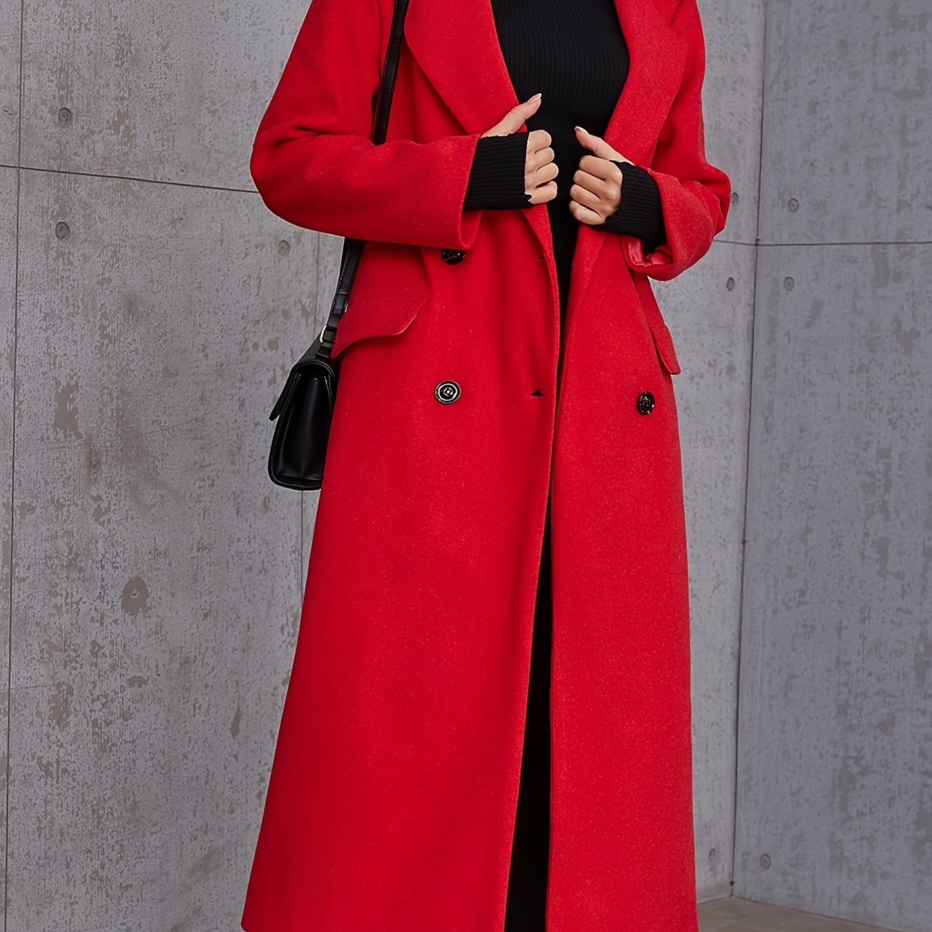 Women'S Double Breasted Over Knee Long Trench Coat Classic Lapel Slim Overcoat With Pockets