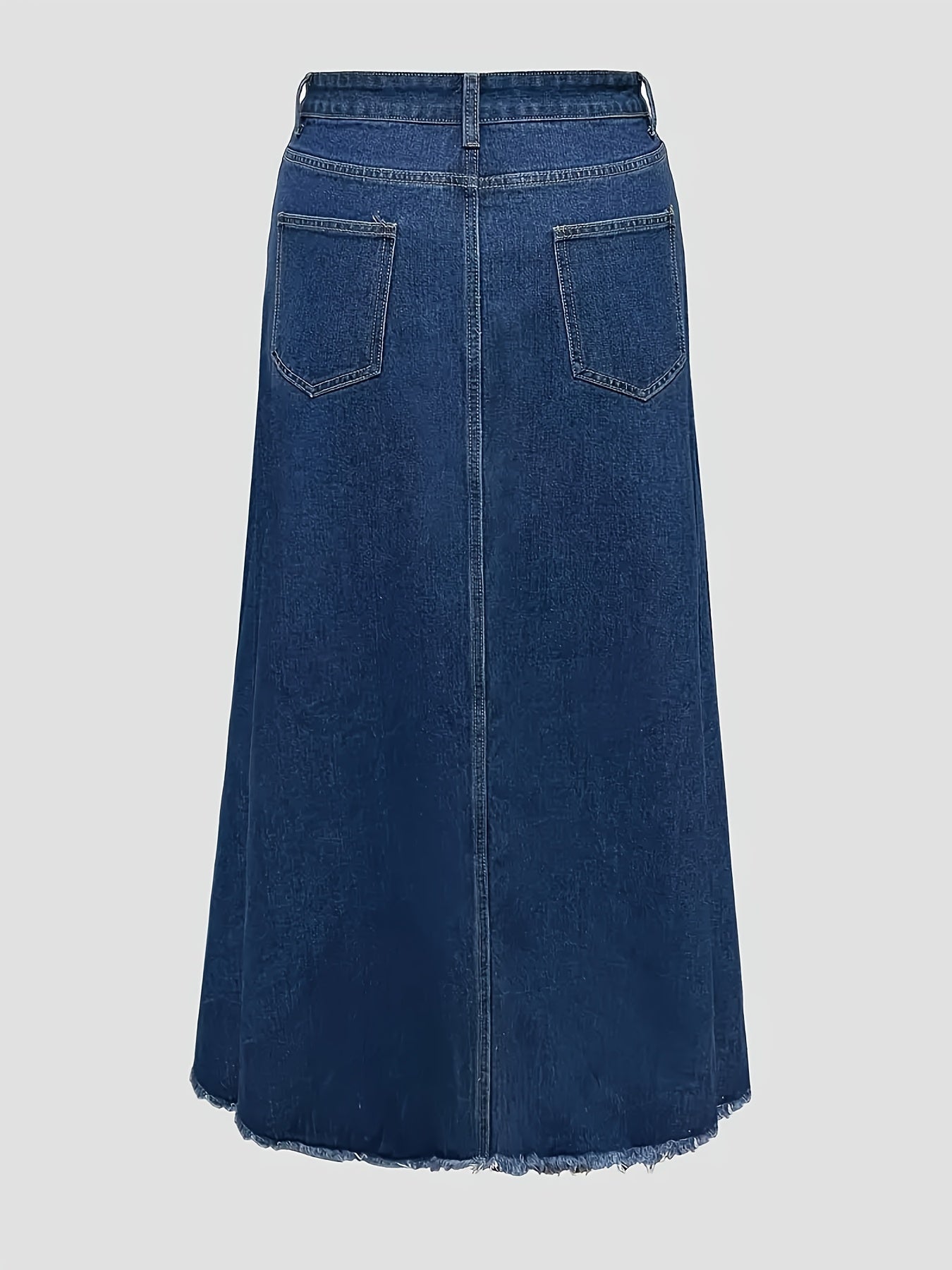 Boho Chic Overall Print LightWeight Denim Midi Skirt For Spring And Summer - Side Slit, A-Line With Pockets, Machine Washable Elegant Women'S Loose-Fitting Jean Skirt