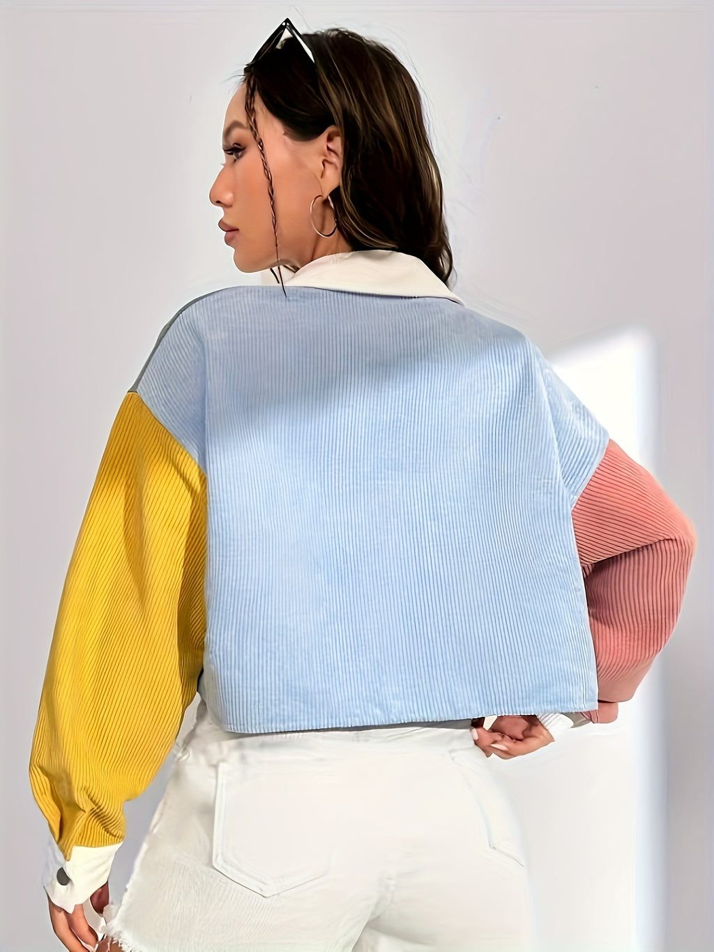 Color Block Letter Patch Off Shoulder Jacket