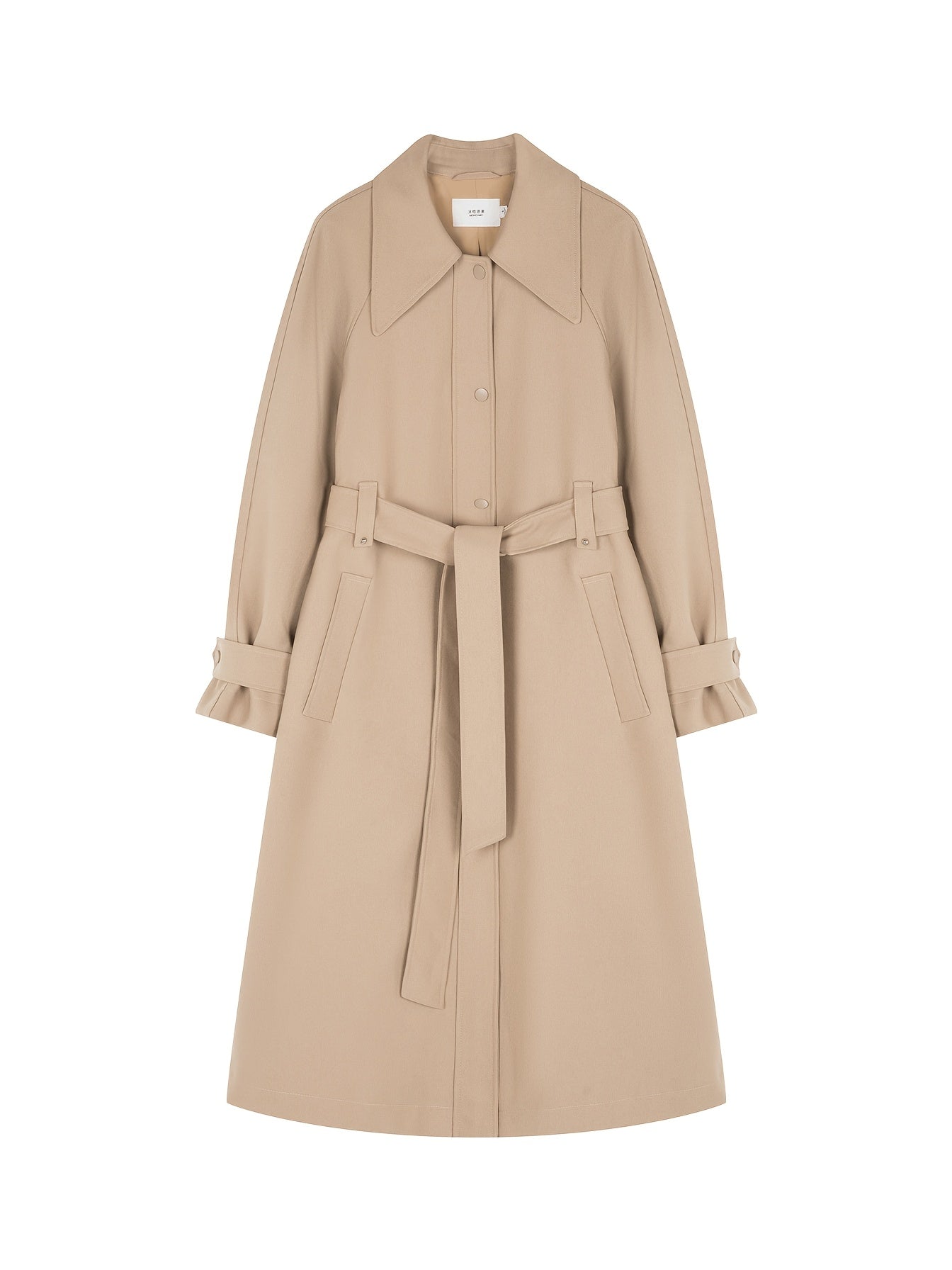 MOHOMO Women's Elegant Beige Trench Coat - Long Sleeve, Button-Up Lapel Collar, Belted Waist, Polyester Fabric, Perfect for Fall Commute & Party Wear, Party Trench Coat | Belted Trench Coat | Halfbutton Closure