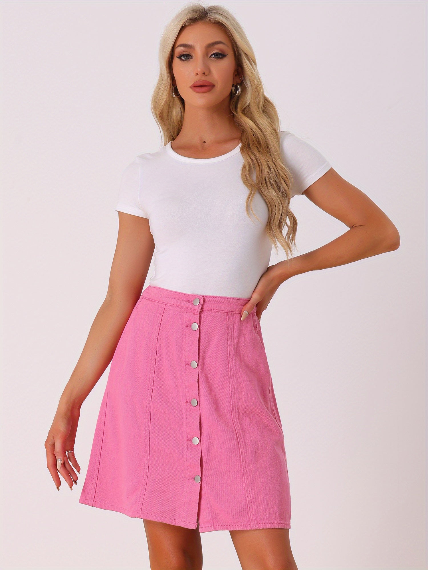 Women'S Denim Skirts 2025 Summer Casual A-Line Short Button Jean Skirt