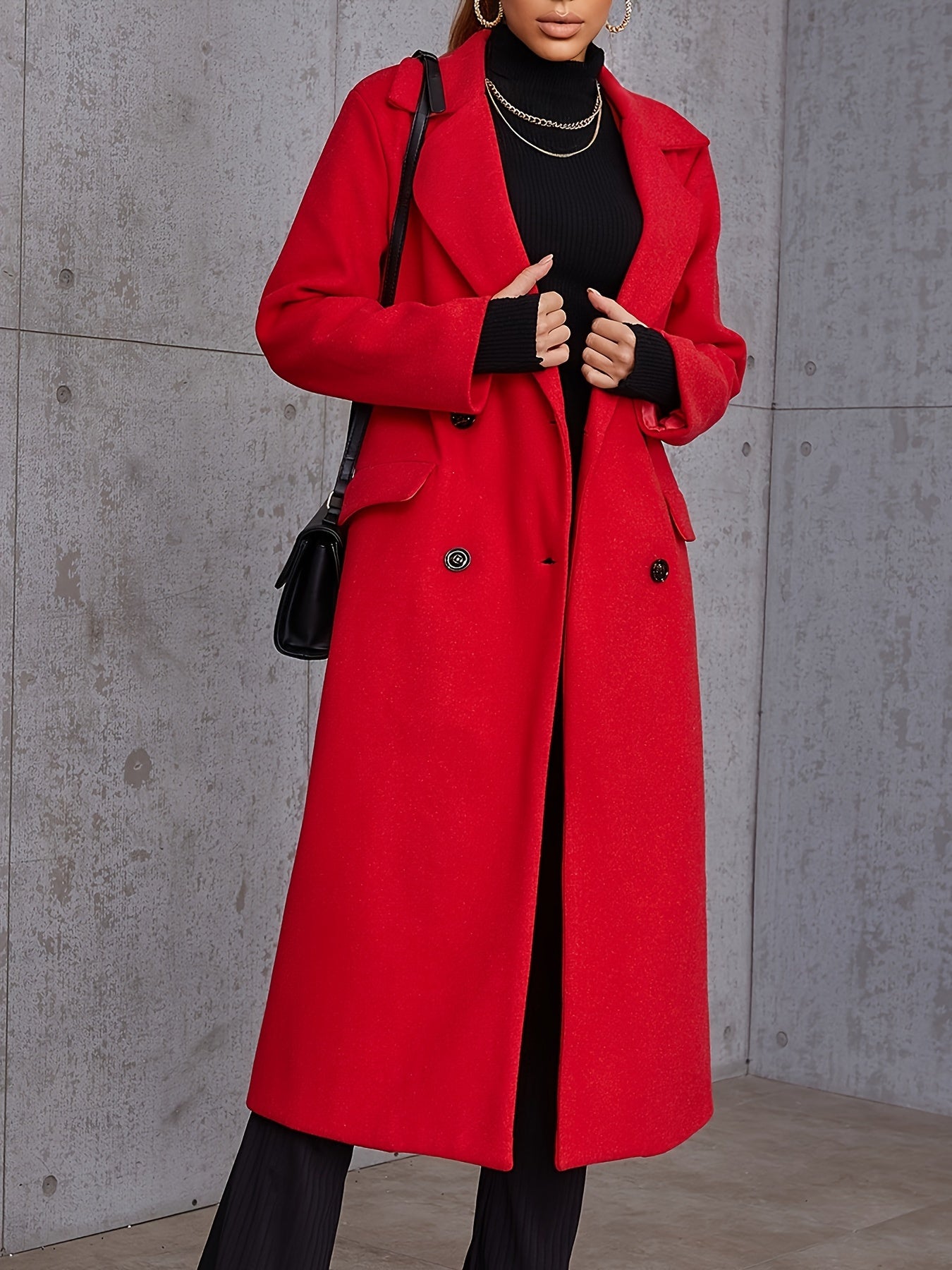 Women'S Double Breasted Over Knee Long Trench Coat Classic Lapel Slim Overcoat With Pockets