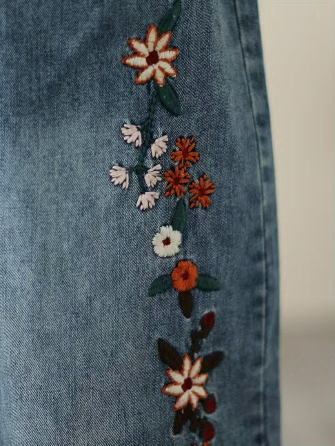 Bohemian Flower Embroidery Denim Midi Skirt - Draw Rope Elastic Waist, Embroidered Pockets, Non-Stretch, Machine Washable - Chic Straight Cut Skirt For Spring\u002F Summer