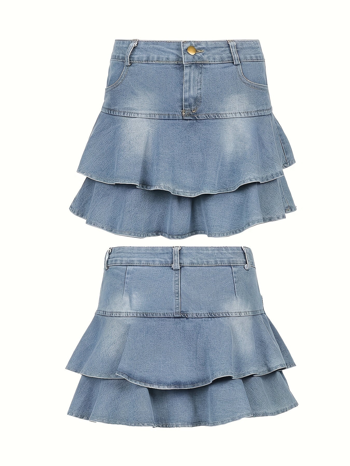 Women's Y2K Jean Mini Skirt High Waist Ruffle Casual Flared Skater Short Denim Skirt