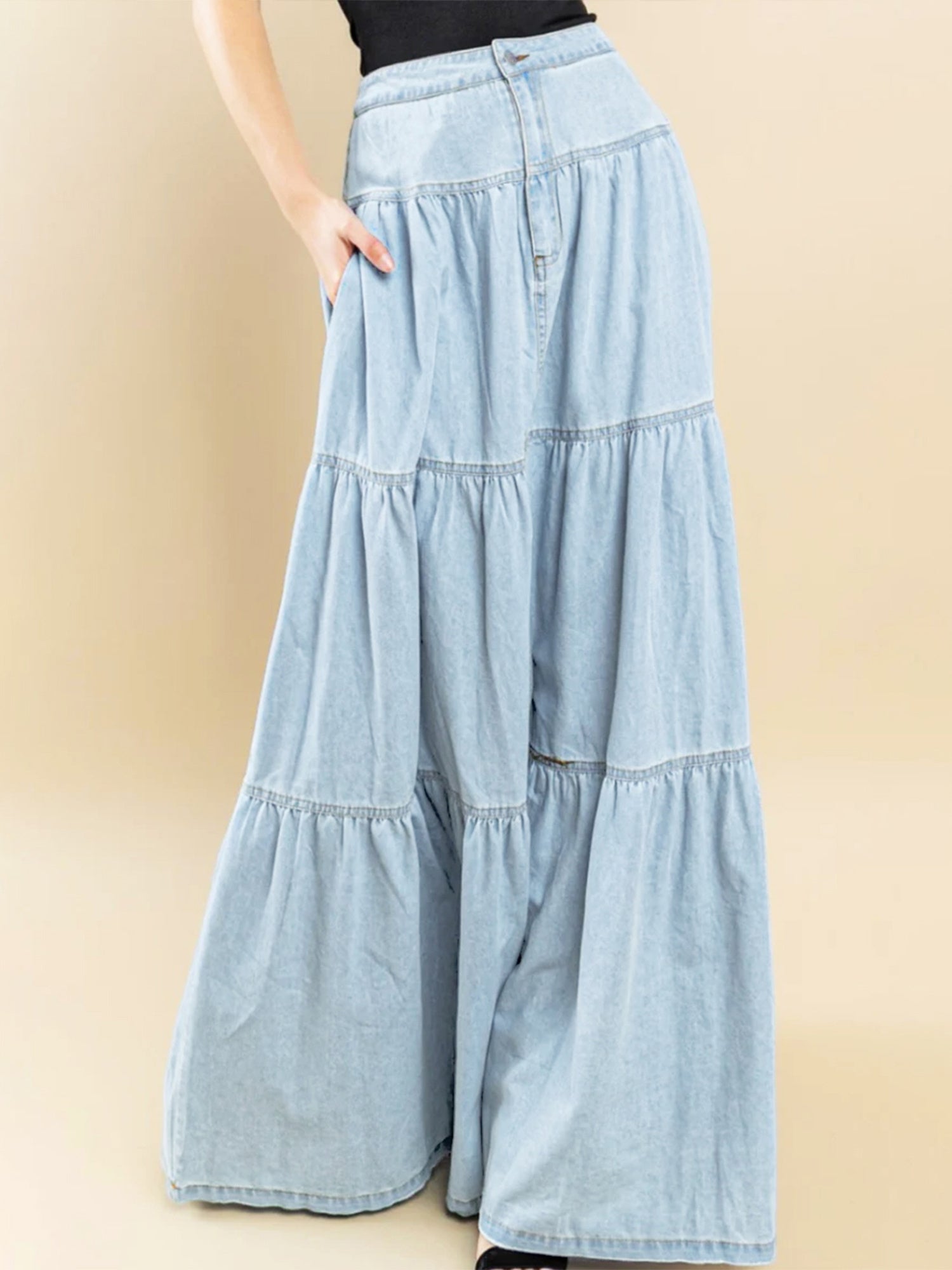 Women'S Denim Long Skirt Stylish Solid High Waist A-Line Jean Skirt for Summer Spring