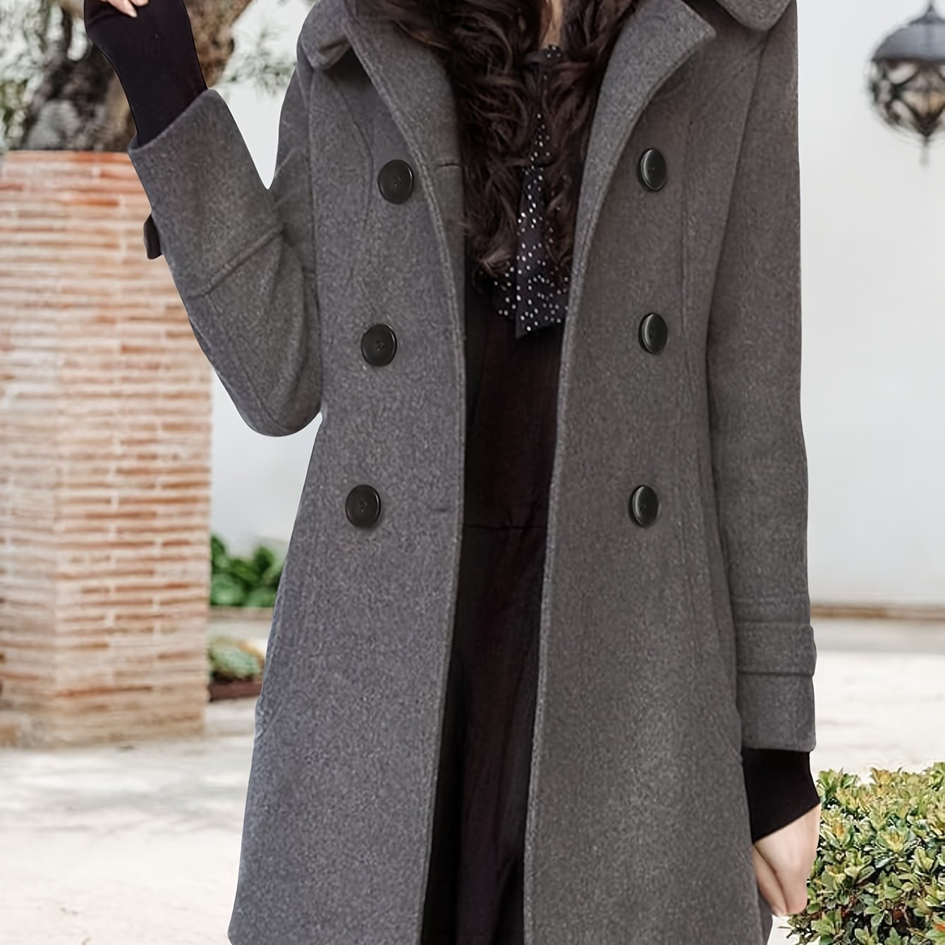 Women'S Warm Double Breasted Wool Pea Coat Trench Coat Jacket With Hood