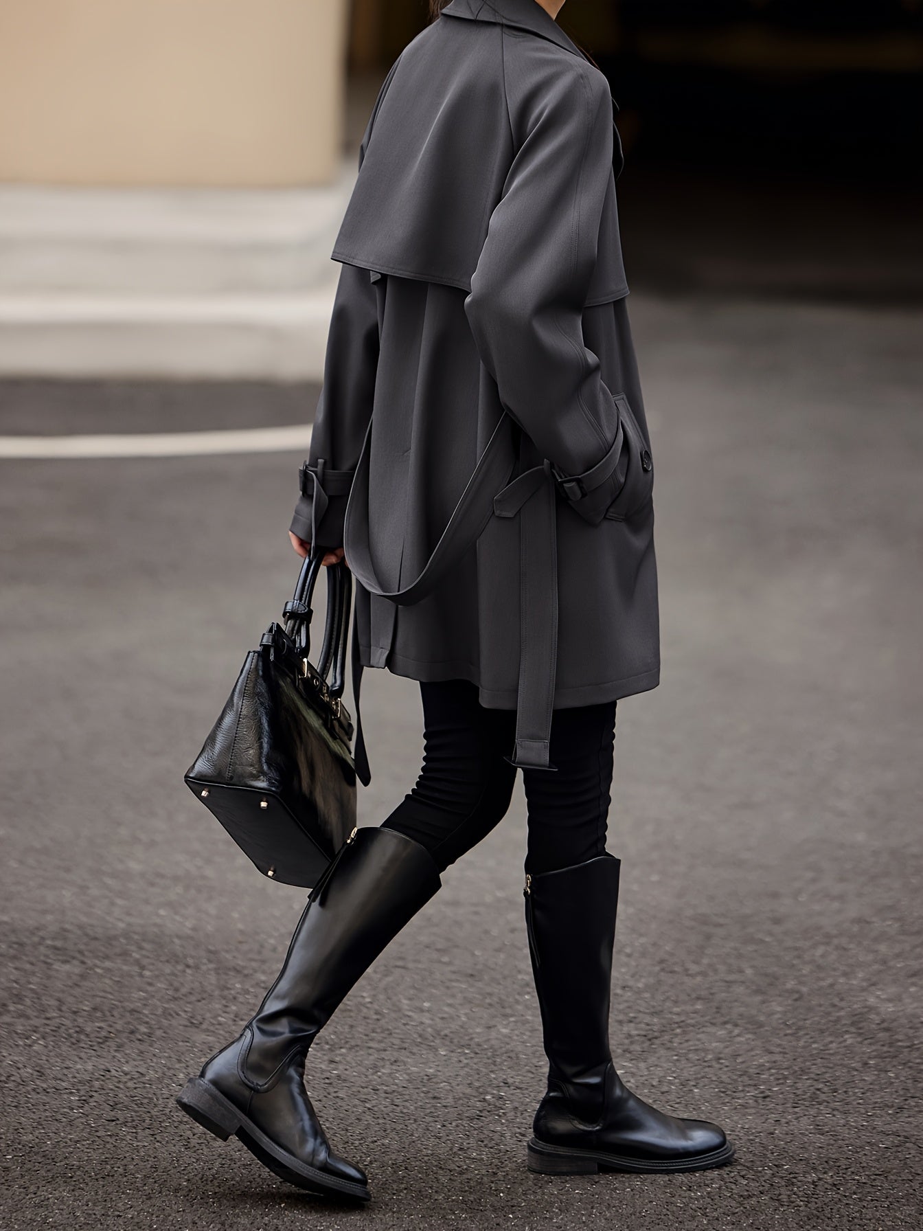 XWI New Autumn And Winter Collection Features a Long Trench Coat with a British Style, Tailored Waist, Elegant And Fashionable for Women.