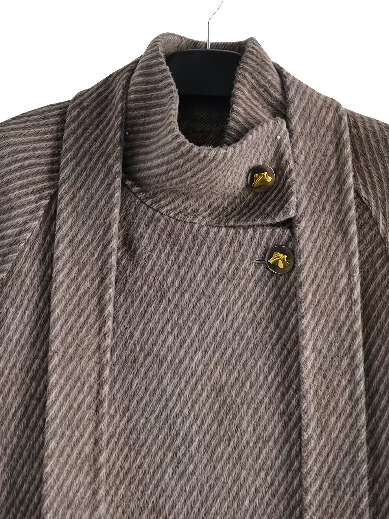 Autumn and Winter New Korean Style Stand Collar Loose Fit Long Over-the-Knee Wool Coat with Large Ribbed Pattern for Women