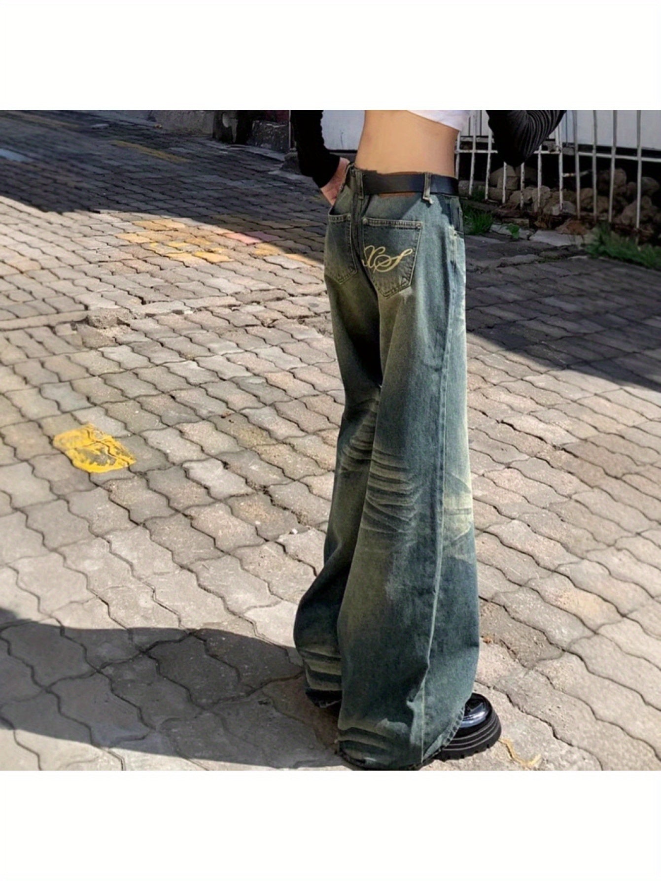 American Retro Hot Jeans Women, Spring and Autumn New High Street Low Waist Distressed Loose Wide-Leg Floor-Length Pants Trendy