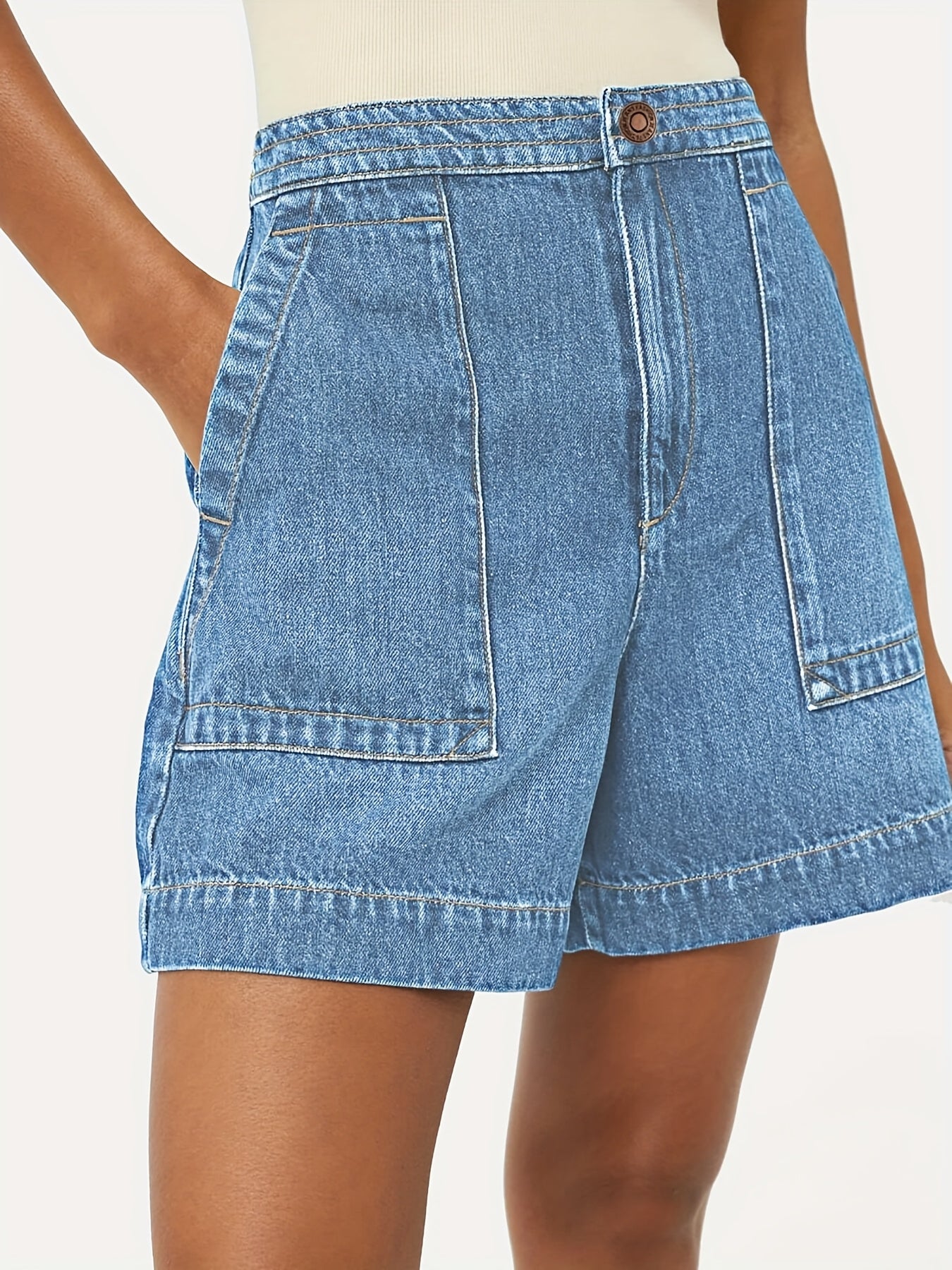 Women'S Casual Jean Shorts High Waisted Denim Shorts Wide Leg Summer Shorts With Pockets