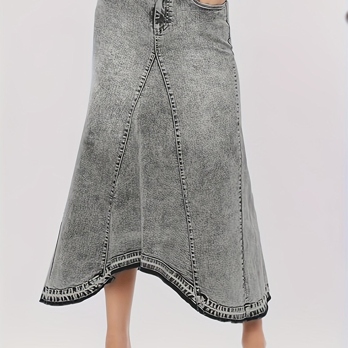 Women's High Waist A-Line Denim Maxi Skirt with Frayed Irregular Hem - Stylish Black Long Jean Skirt, Casual Blend, Machine Washable, Perfect for Spring\u002FSummer\u002FFall, Casual Wear Skirt | Simple Style Skirt | Classic Button Closure