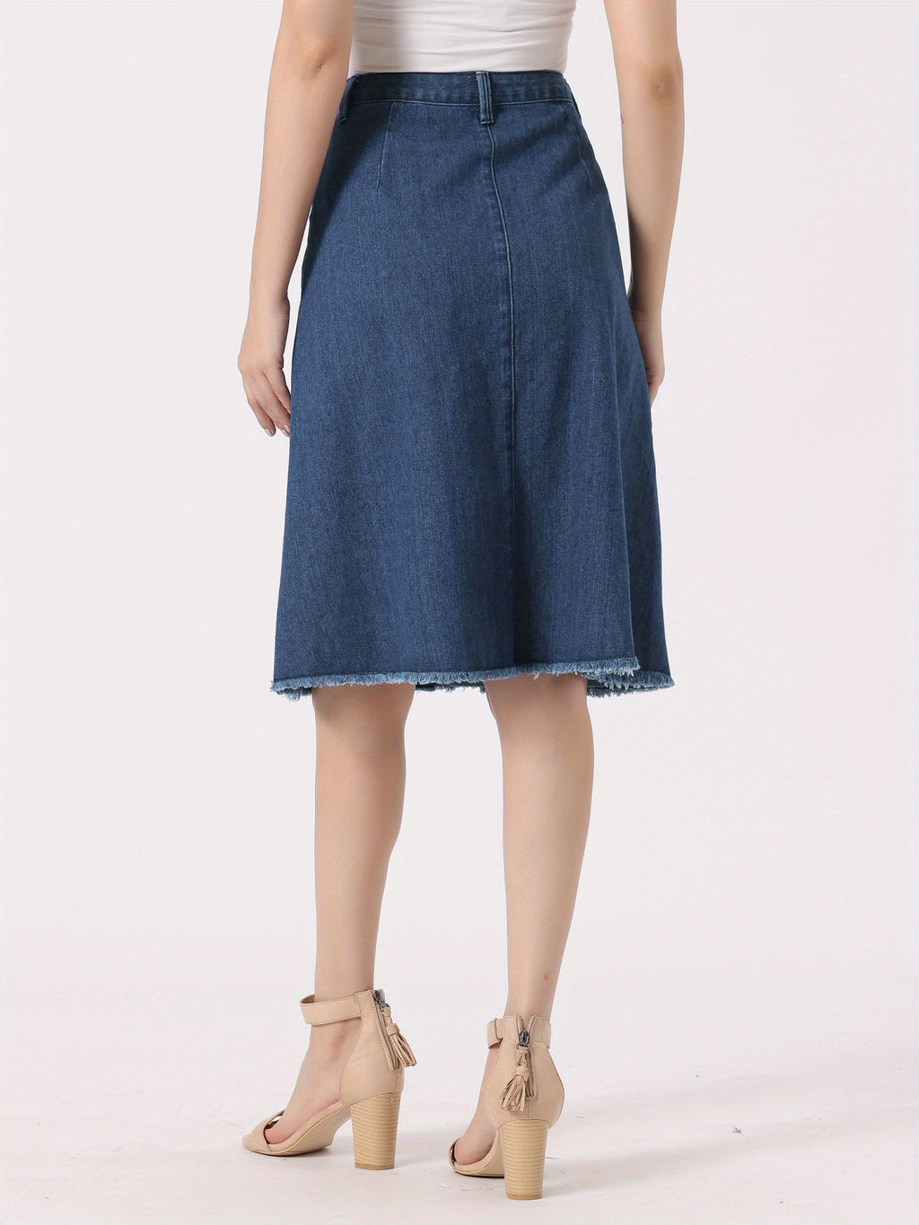 Women'S Denim Skirts Raw Hem Button Midi Jeans Skirt