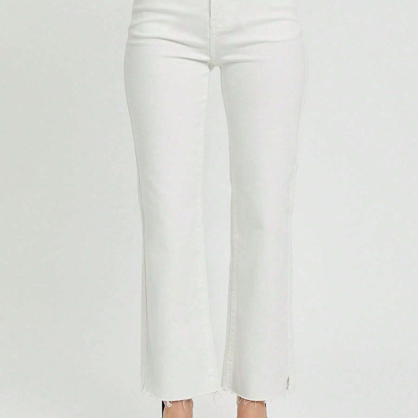 Womens Casual Cropped Jeans High-Waisted Tummy Control Straight Leg Denim Pants White Denim with Raw Hem Button and Zipper Closure Casual Fit for All Season Daily Wear