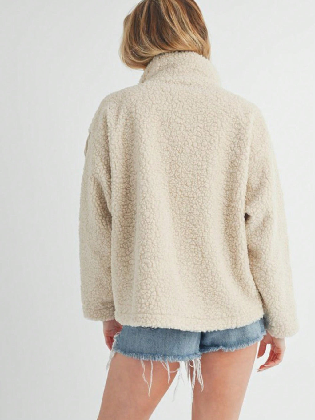 Womens Casual Teddy Bear Chic Cozy Sherpa Fleece Jacket High Neck Oversized Plush Fuzzy Outerwear Cream White Long Sleeve Zip Up Winter Fall Spring Outdoor Daily Wear Fluffy Textured Coat