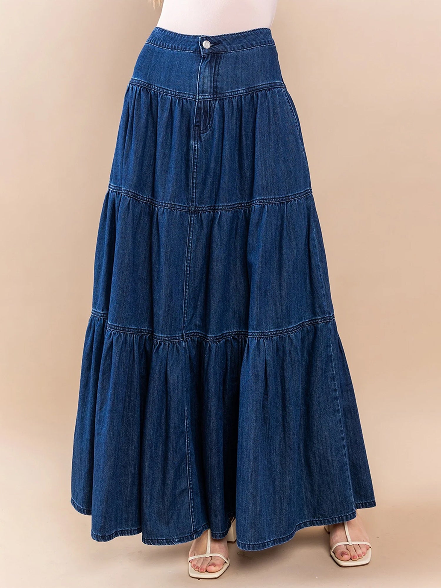 Women'S Denim Long Skirt Stylish Solid High Waist A-Line Jean Skirt for Summer Spring