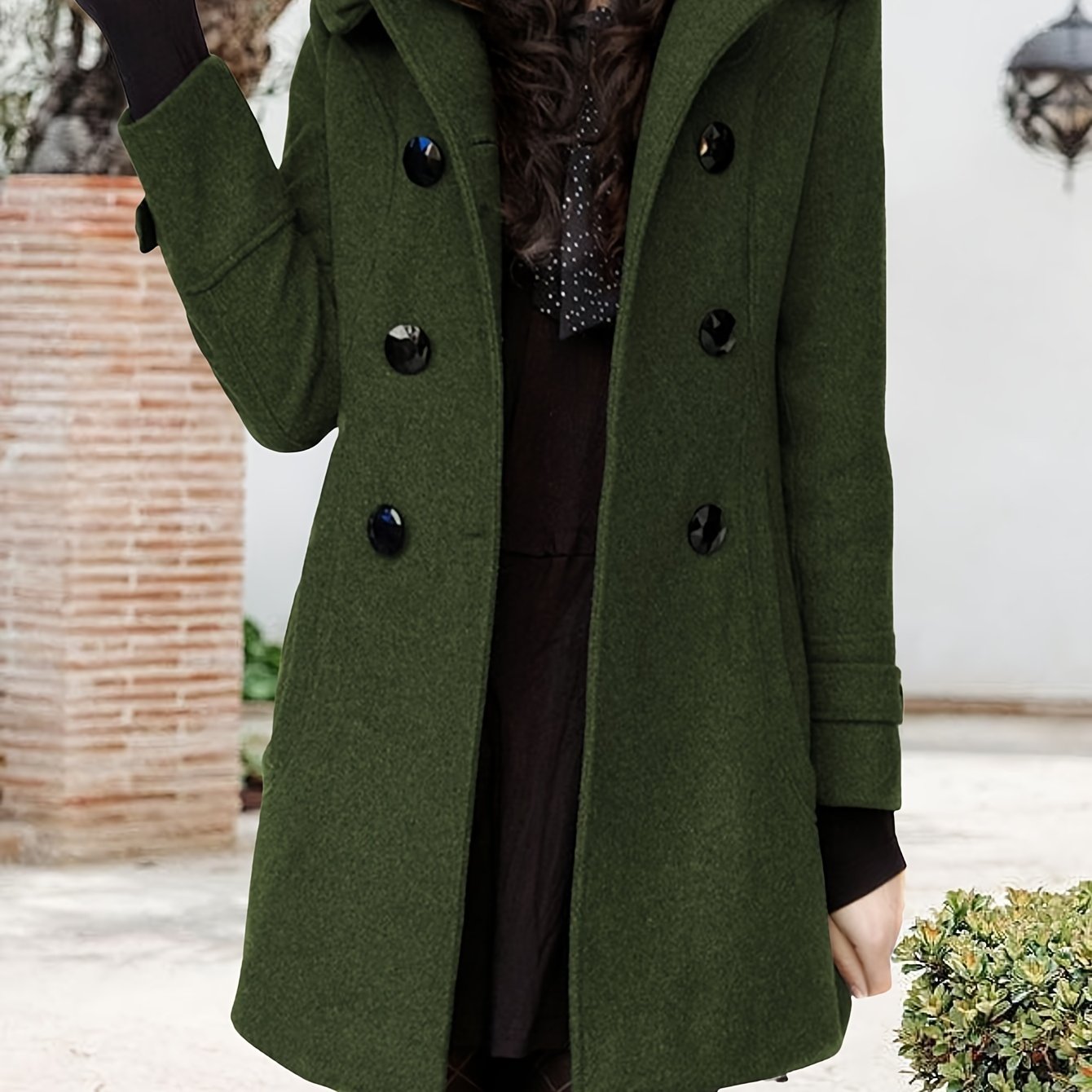 Women'S Warm Double Breasted Wool Pea Coat Trench Coat Jacket With Hood