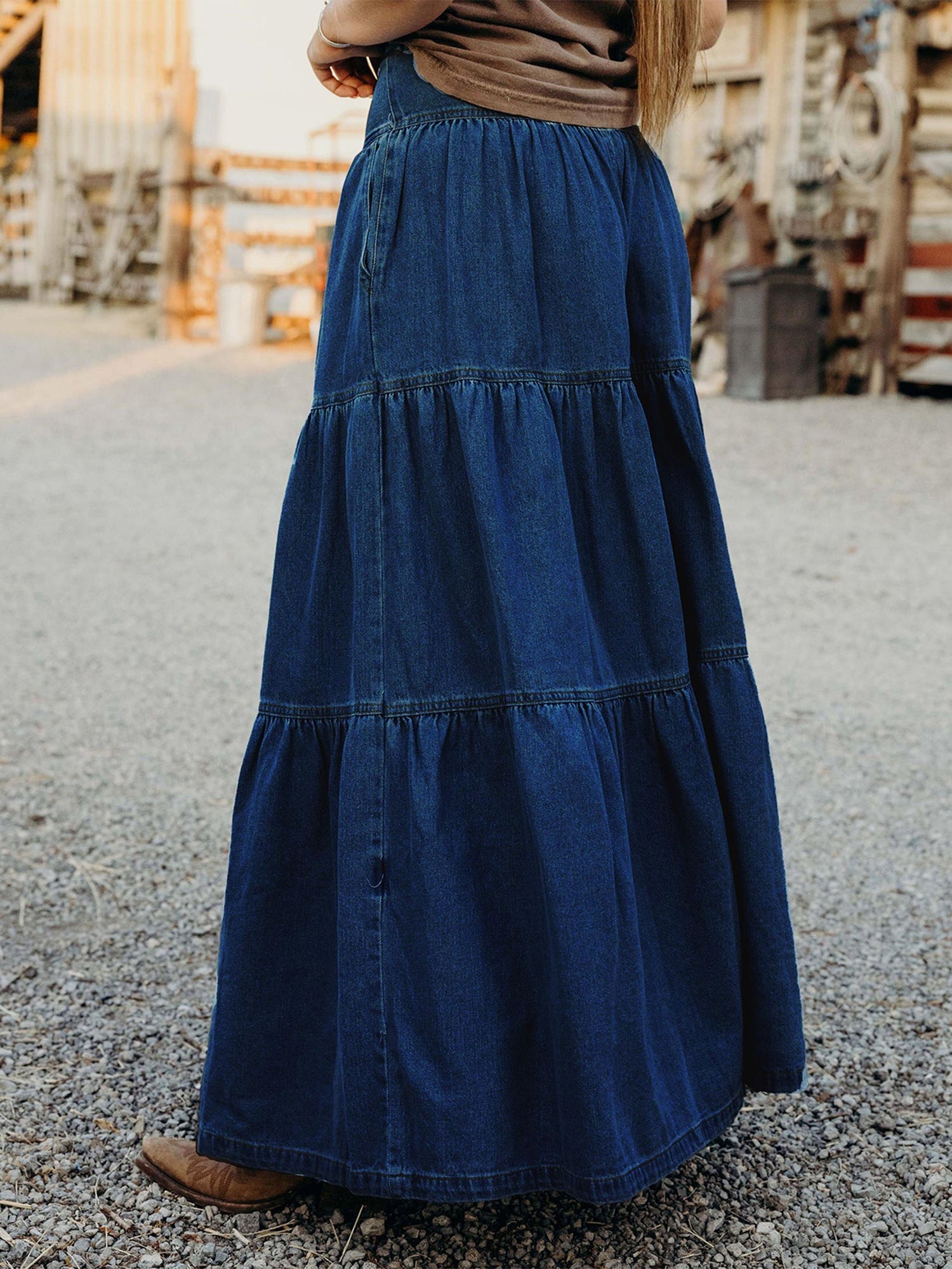 Women'S Denim Long Skirt Stylish Solid High Waist A-Line Jean Skirt for Summer Spring