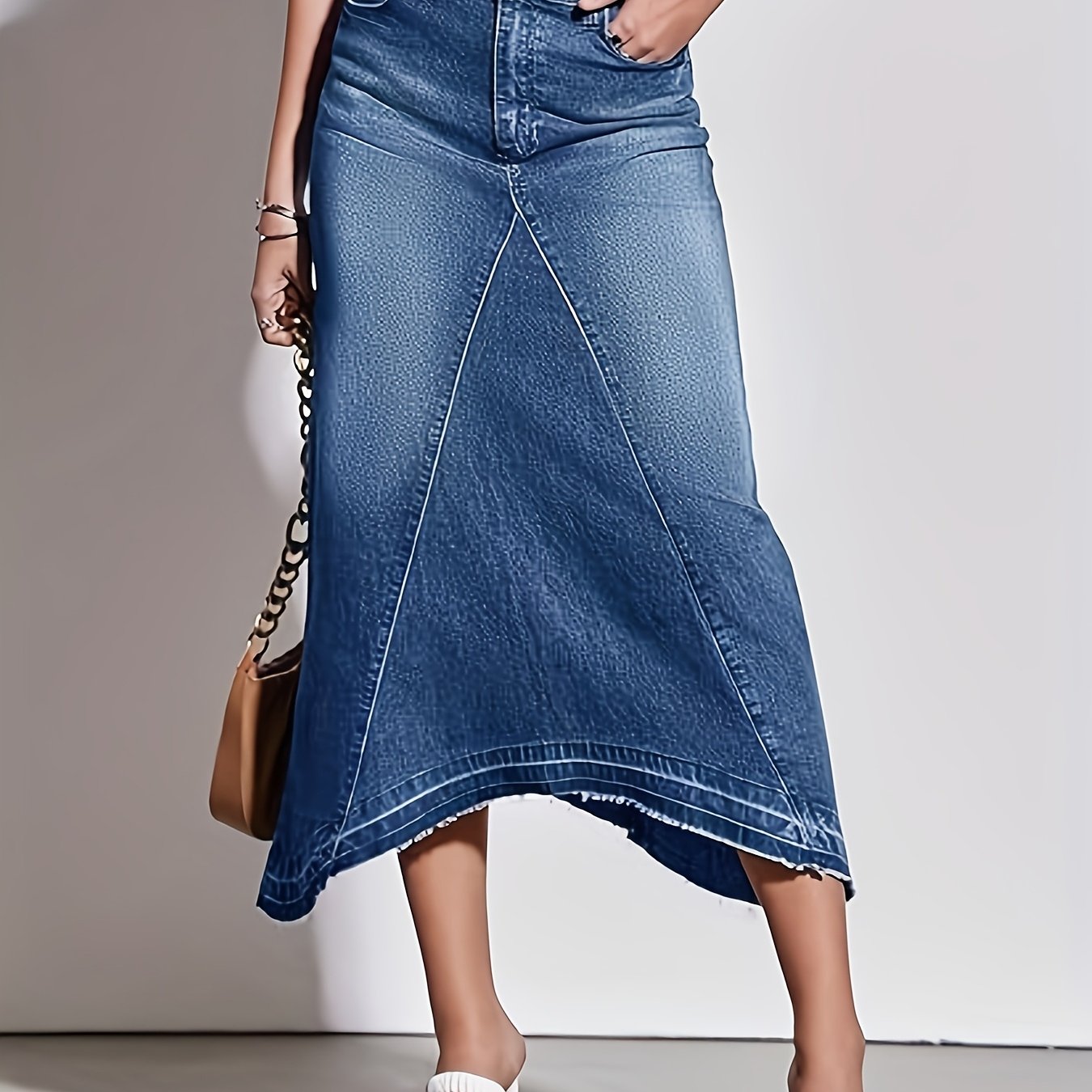 Women's High Waist A-Line Denim Maxi Skirt with Frayed Irregular Hem - Stylish Black Long Jean Skirt, Casual Blend, Machine Washable, Perfect for Spring\u002FSummer\u002FFall, Casual Wear Skirt | Simple Style Skirt | Classic Button Closure