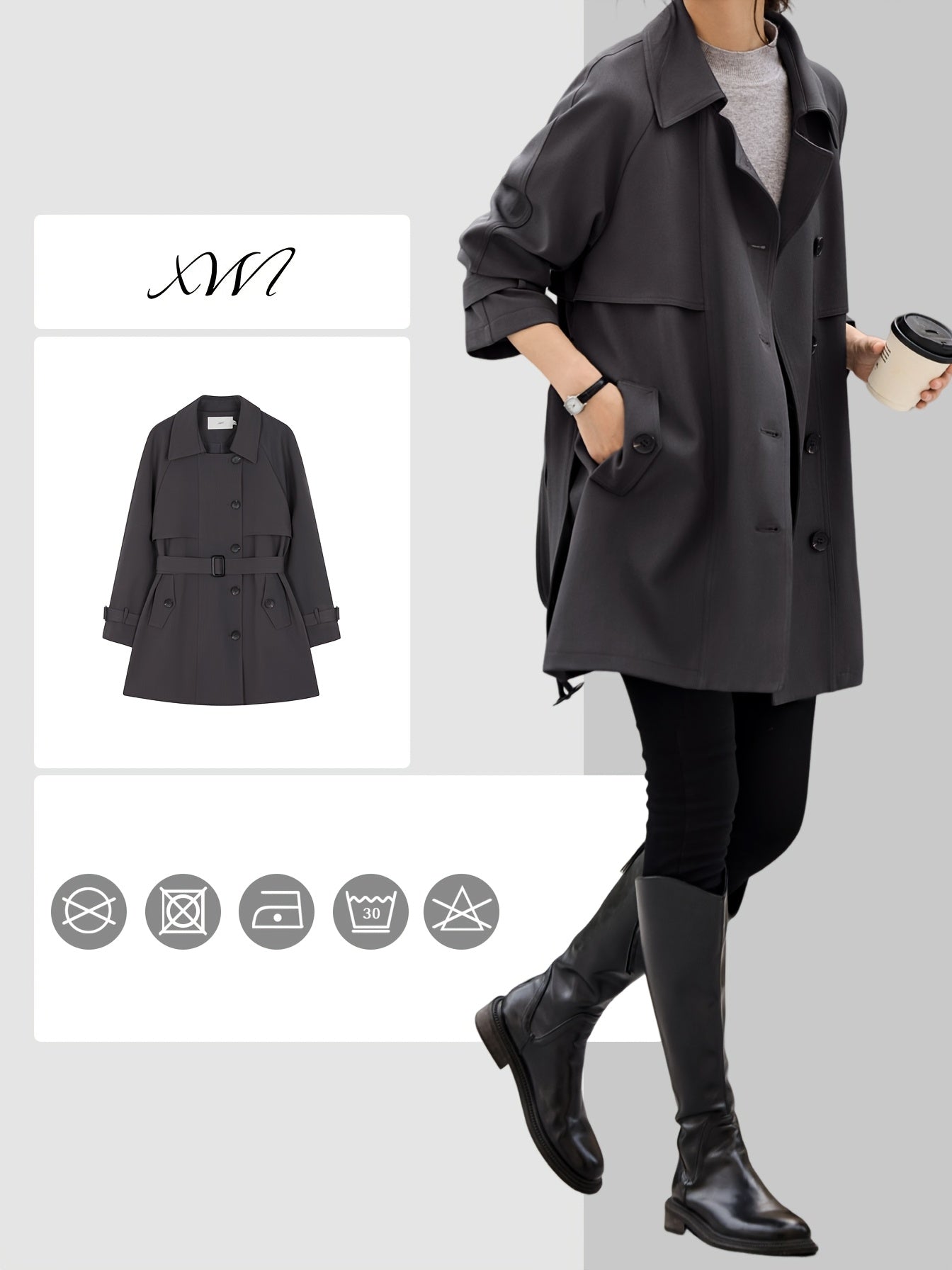 XWI New Autumn And Winter Collection Features a Long Trench Coat with a British Style, Tailored Waist, Elegant And Fashionable for Women.