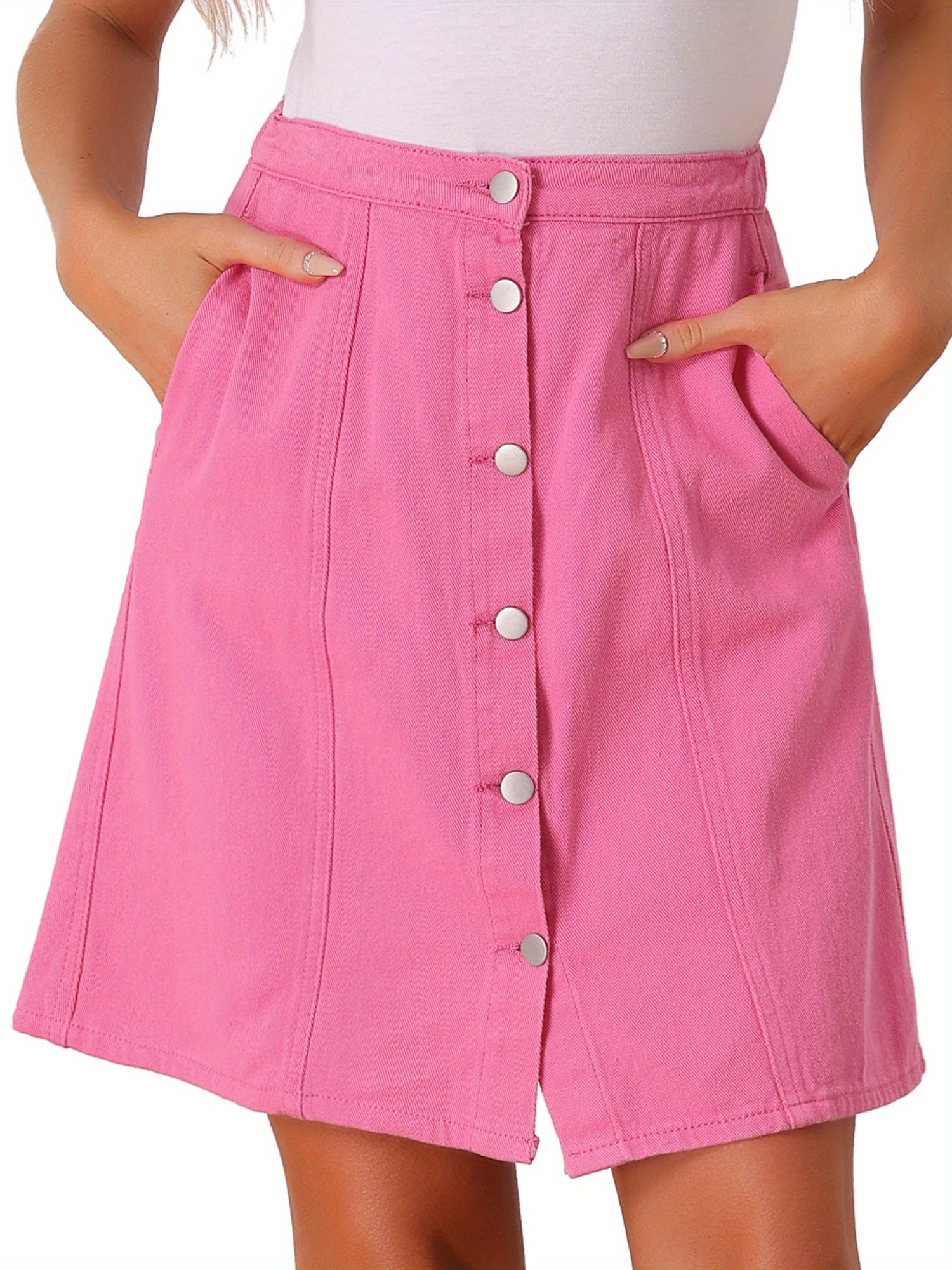 Women'S Denim Skirts 2025 Summer Casual A-Line Short Button Jean Skirt