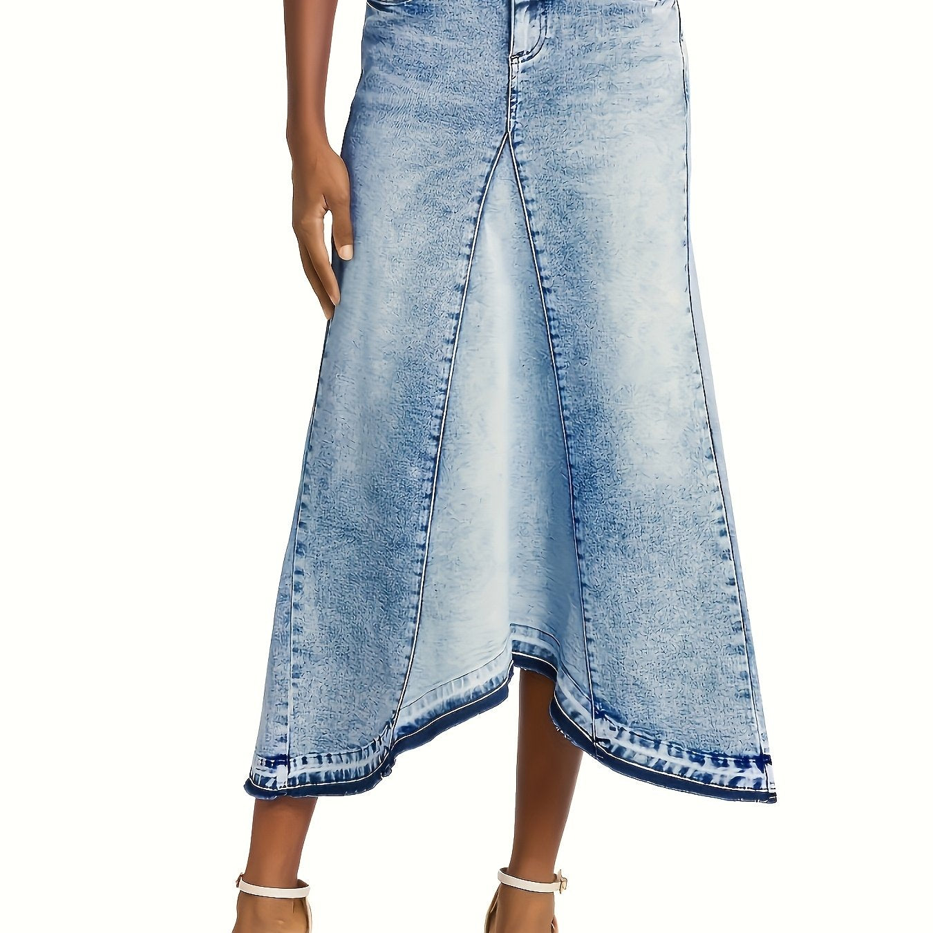 Women's High Waist A-Line Denim Maxi Skirt with Frayed Irregular Hem - Stylish Black Long Jean Skirt, Casual Blend, Machine Washable, Perfect for Spring\u002FSummer\u002FFall, Casual Wear Skirt | Simple Style Skirt | Classic Button Closure