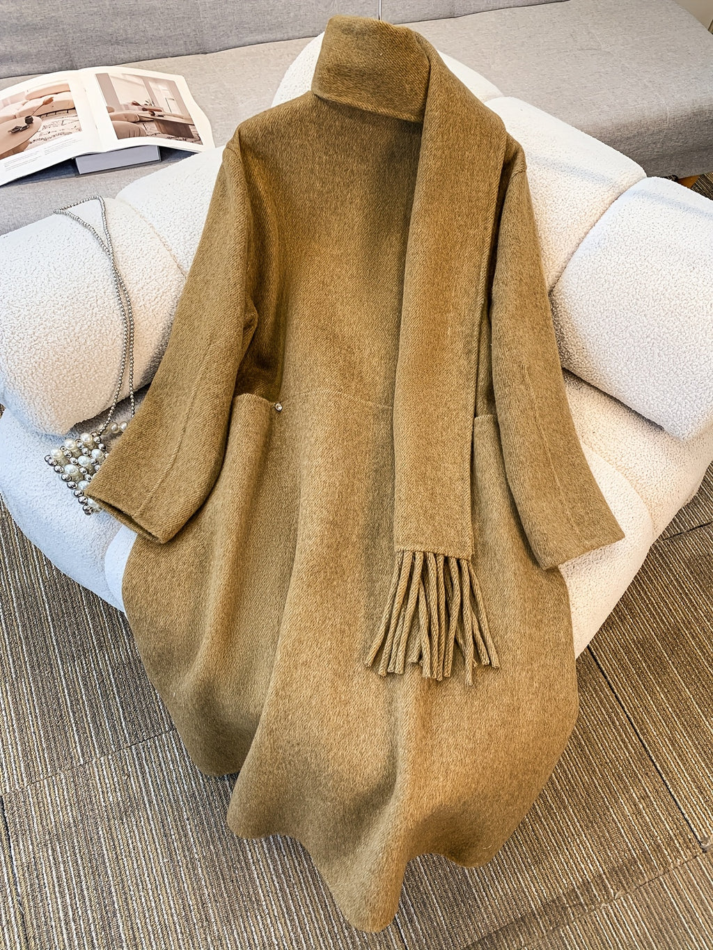 Women'S Elegant Brown Coat with Pockets - Long Sleeve, Button-Up, Stand Collar, Fluffy Cuffs, Perfect for Winter Fashion, Winter Fashion Coat|Sophisticated Style|Premium Construction